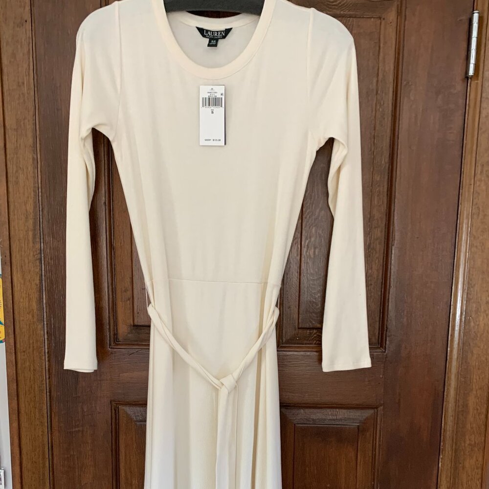 Lauren, Ralph Lauren Ribbed, Belted, Side/Front Slit Long Sleeve Dress, S, NWT